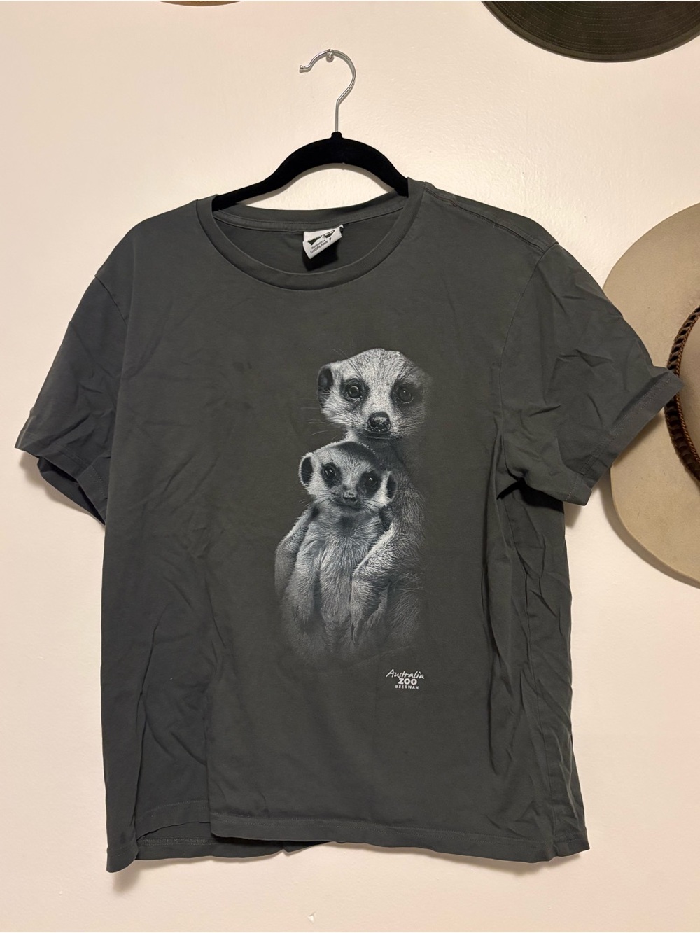 Meerkat Graphic Pet-Themed T-Shirt in Dark Gray